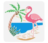 FINGERINSPIRE Flamingo Painting Stencil 30x30cm Large Palm Tree Template Plastic Bird Tree Pattern Stencil Decorative Beach Coco Tree Plant Template Animal Theme Stencil for DIY Handwork