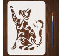 FINGERINSPIRE Floral Cat Pattern Painting Stencils with Brush 8.3x11.7inch Plastic PET Plant Brocade Cat Pattern Drawing Template Hollowed Animal Theme Stencil for Painting on Wood Fabric Canvas