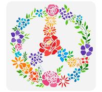 FINGERINSPIRE Floral Peace Symbol Painting Stencil 11.8x11.8 inch Reusable Peace Sign and Rose Flower Drawing Template Vine Wreaths Stencil for Painting on Wood Wall Fabric Paper Furniture