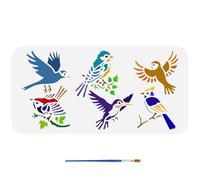 FINGERINSPIRE Flying Birds Stencil with Paint Brush 15x30cm Plastic PET Birds Branches Template Standing Birds Painting Stencil Birds Pattern Template Animal Theme Stencil for Painting on Wood