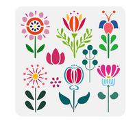 FINGERINSPIRE Folk Art Flowers Painting Stencil 11.8x11.8 Inch Reusable Floral Pattern Template for Wood, Paper and Furniture - Abstract Folk Design