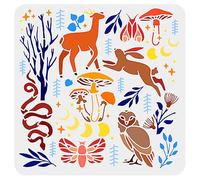 FINGERINSPIRE Forest Stencil 30x30cm Plastic Forest Animals Painting Stencil Owl Deer Rabbit Snake Moth Drawing Template Grass Flower Moon Stars Painting Template Home Decoration
