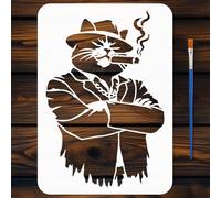 FINGERINSPIRE Gangster Cat Stencil with Paint Brush 21x29.7cm Cool Smoking Cat Pattern Stencil Banksy Theme Cats Template for Painting on Wood Wall Fabric Furniture DIY Home Decoration