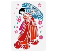 FINGERINSPIRE Geisha Umbrella Stencil - Cherry Blossoms Painting Template 21x29.7cm PET Plastic for Wall & Floor Decoration