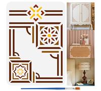 FINGERINSPIRE Geometric Pattern Border Painting Stencils with Brush 21x29.7cm Plastic PET Geometry Flower Pattern Drawing Template Decorative Hollowed Daily Theme Stencil for Painting on Wood