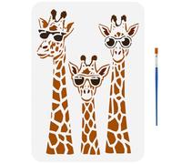 FINGERINSPIRE Giraffe Family Stencils with a Paint Brush 29.7x21cm Giraffe with Sunglasses Painting Stencils Funny Animals Drawing Stencils Animal Themes Giraffe Template for Wall Fabric Floor