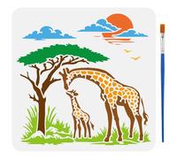 FINGERINSPIRE Giraffe Stencils with a Brush 30x30cm Wildlife Animal Drawing Template Large Painting Stencils Reusable Tree Clouds Templates for Wall Art Wood Signs Home Craft Decoration