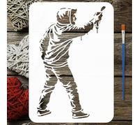 FINGERINSPIRE Graffiti Character Painting Stencil with Paint Brush 21x29.7cm Reusable DIY Graffiti Man Drawing Template Plastic PET Banksy Theme Template for Painting on Wood Fabric Clothes