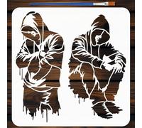 FINGERINSPIRE Graffiti Doodle Man Stencils 30x30cm with a Brush Figure in a Hat Painting Stencil Banksy Style Drawing Template for Wall Painting Clothing Canvas Art and Spray Paint Projects