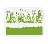 FINGERINSPIRE Grass Field Stencil 21x29.7cm Grass Stencil Flowers Drawing Wild Flowers Stencil Template Border Stencil Large Hollow Out Stencil for Home School Wall Floor Door Painting