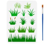 FINGERINSPIRE Grassland Stencil with 1Pc Plastic Paint Brush 21x29.7cm Reusable The Grass Drawing Template Plants Theme Grass Pattern Stencil for Painting on Wall Wood Furniture DIY Home Decoration