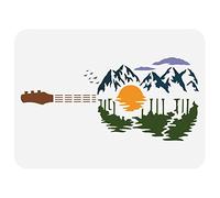 FINGERINSPIRE Guitar Sunset Stencil 29.7x21cm Hollow Out Mountains Lakes Painting Stencil Flying Birds Clouds Craft Stencils Reusable Guitar Shape Stencil for Wall, Photo Album, Furniture Decor
