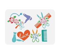 FINGERINSPIRE Hairdresser Salon Painting Stencil 21x29.7cm Floral Scissors Stencil Comb Stencil Hairdryer Stencil Hairdressing Tool Pattern Template Haircut Craft Stencil for Painting on Wall Wood