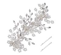 FINGERINSPIRE Handmade Rhinestones Applique 170x95x10.5mm 3D Pearl Rhinestone Applique with 2ps Hair Bobby Pins Embroidered Beaded Pearl Flower Fabric Rhinestones Appliques for Wedding Dress Cloth DIY