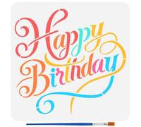 FINGERINSPIRE Happy Birthday Stencil for Painting with Brush 30x30cm Reusable Birthday Celebration Template Hollowed Words Pattern Stencil Plastic PET Daily Theme Template for Home Decoration