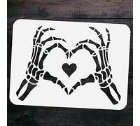 FINGERINSPIRE Heart Skeleton Hand Stencil 21x29.7cm Reusable Skeleton Hand with Heart Pattern Drawing Template DIY Art Skull Hand Decoration Stencil for Painting on Wood, Wall and Furniture