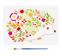 FINGERINSPIRE Hedgehog and Flowers Stencil for Painting 21x29.7cm with Paint Brush Decorative Hedgehog Pattern Template Plastic PET Flower Leaves Stencil Animal Theme Template for DIY Crafts