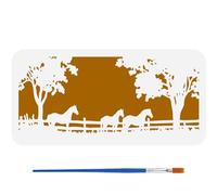 FINGERINSPIRE Horses Stencil with 1Pc Plastic Paint Brush 30x15cm Reusable Horse Stable Scenes Drawing Template Horse Trees Fences Grass Pattern Stencil for Painting on Wall Wood DIY Home Decor