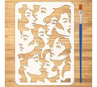 FINGERINSPIRE Human Faces Stencil with Brush 29.7x21cm Multiple Human Faces Stacked Together Painting Stencil Reusable Abstract Face Stencils Human Silhouette Deoration Stencils for Wood Wall Decor