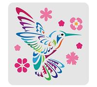 FINGERINSPIRE Hummingbird Stencil Decoration Template 30x30cm Plastic Bird Flower Drawing Painting Stencil Square Reusable Stencils for Create DIY Hummingbird Crafts and Decor