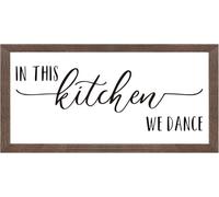 FINGERINSPIRE In This Kitchen We Dance Art Sign Solid Wood Framed Block Sign Funny Farmhouse Decor Sign with Arylic Layer 33x18 CM Large Hangable Wooden Frame for Home Decor