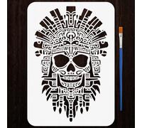 FINGERINSPIRE Indian Skull Stencils with Paint Brush 21x29.7cm Skull Head Pattern Stencil Reusable Indian Chief Skull Stencil for Painting on Wood Wall Furniture DIY Home Decoration