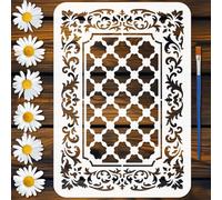 FINGERINSPIRE Islamic Baroque Brocade Patterns Stencil with 1Pc Brush 21x29.7cm Islamic Border Painting Stencil Baroque Brocade Template Floral Theme Template for Painting on Wood Wall DIY Home Decor