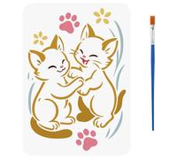 FINGERINSPIRE Kitty Stencil with 1Pc Brush 21x29.7cm Reusable Little Cat Stencil Cute Kitten Template Cat Shape Animal Theme Template for Painting on Wood Wall Furniture DIY Home Decoration