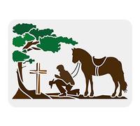 FINGERINSPIRE Kneeling Cowboy Horse Stencil 29.7x21cm Plastic Cross Pattern for Painting on Wood, Floor, Wall