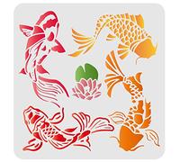 FINGERINSPIRE Koi Lotus DIY Stencils - 30x30cm Carp Fish Drawing Stencils - Reusable Mylar DIY Art Craft Painting Template - Chalk Signs