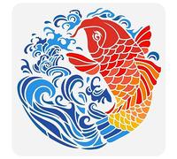 FINGERINSPIRE Koi Painting Stencil - 30x30cm Large Koi Carp Reusable Lucky Fish Spray Pattern Drawing Template for Home Decoration