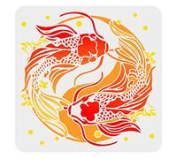 FINGERINSPIRE Koi Stencil 30x30cm Yin Yang Koi Fish Drawing Painting Stencils Template Plastic Koi Fish Pattern Stencil Large Reusable Carp Fish Stencils for Painting Home Crafts Decor