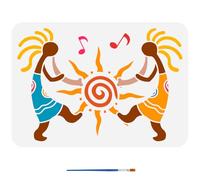 FINGERINSPIRE Kokopelli Stencils with a Paint Brush 29.7x21cm Notes Sun Pattern Stencils Dancing Kokopelli Decoration Stencils Tribal Themes Figures Silhouette Template for Wall Floor Wood DIY