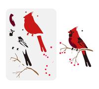FINGERINSPIRE Layered Cardinals Stencil for Painting 21x29.7cm Hollowed Birds Branches Drawing Template Plastic PET Stars Berries Pattern Painting Stencil Animal Theme Template for Home Decor