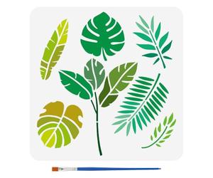FINGERINSPIRE Leaves Stencils with a Paint Brush 30x30cm Tropical Leaf Stencils Fern Leaf Stencil Palm Leaves Stencil Monstera Deliciosa Stencil Basjoo Leaf Stencils Botanical Leaves Template