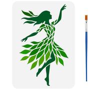 FINGERINSPIRE Leaves Woman Stencils with a Brush 29.7x21cm Leaf Spirit Painting Stencils Reusable PET Dancing Lady Pattern Stencil Human Theme Decoration Template for Wood Wall Floor Furniture