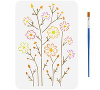FINGERINSPIRE Line Wildflower Stencil with Brush 21x29.7cm Reusable Flowers Leaves Template Plastic PET Line Style Stencil Hollowed Plant Theme Template for Painting on Wood Clothes Canvas Fabric