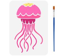 FINGERINSPIRE Little Jellyfish Stencils with a Paint Brush 29.7x21cm Jellyfish Decoration Stencils Reusable PET Jellyfish Pattern Stencils Ocean Themes Template for Wood Wall Fabric Furniture Floor