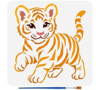 FINGERINSPIRE Little Tiger Stencil with 1Pc Plastic Paint Brush 30x30cm Cute Small Tiger Drawing Stencil Animal Theme Template for Painting on Wall Wood Furniture DIY Home Decoration