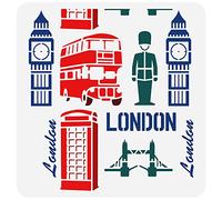 FINGERINSPIRE London City Wall Stencil 11.8x11.8 inch Reusable Telephone Box Soldier Bus Drawing Stencil Plastic PET London Tower Bridge Big Ben Stencil Template for Wall, Photo Album, Cabinets Decor