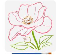 FINGERINSPIRE Lotus Flower Painting Stencil with 1Pc Plastic Paint Brush 30x30cm Country Garden Flowers Stencil Plant Theme Lotus Flower Template for Painting on Wall Wood Furniture DIY Home Decor