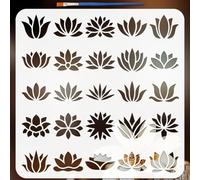 FINGERINSPIRE Lotus Pattern Painting Stencil with Paint Brush 30x30cm 25 Styles Reusable Lotus Silhouette Drawing Template Plastic PET Flower Pattern Stencil Plant Theme Template for Decor