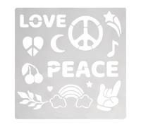 FINGERINSPIRE Love & Peace Metal Stencils 16 cm Square Scrapbooking Drawing Stencils Stainless Steel Heart Star Moon Rainbow Hand Pattern Painting Stencils for Engraving Pyrography Journal