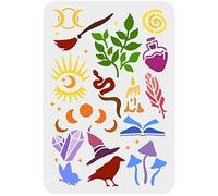 FINGERINSPIRE Magic Theme Stencils - 29.7x21cm Witch Supplies Moon Phases Star Devil's Eye Snake Candle Bird Butterfly Leaves Pattern Templates for Painting on Wall Wood