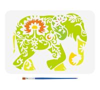 FINGERINSPIRE Mandala Elephant Painting Stencil 21x29.7cm with Paint Brush Hollowed Elephant Pattern Template Reusable Flowers Vines Stencil Animal Theme Template for Painting on Wood Fabric