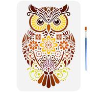 FINGERINSPIRE Mandala Owl Painting Stencil with Brush 21x29.7cm Flowers Pattern Template Rectangle Animal Owl Stencil Animal Theme Template Mandala Pattern Templates for Painting on Wood Fabric