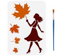 FINGERINSPIRE Maple Leaf Stencils with a Brush 30x30cm Woman Silhouette Painting Stencils Reusable PET Autumn Leaf Pattern Stencil Human Theme Decoration Template for Wood Wall Floor Furniture