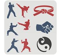 FINGERINSPIRE Martial Arts Stencils 11.8x11.8 inch Karate Stencil Plastic Tai Chi Diagram, Fist, Belt Pattern Stencils Reusable Martial Arts Theme Stencils DIY Stencil for Painting Art Craft Decor