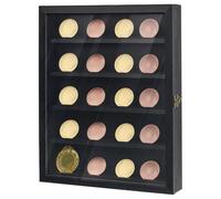 FINGERINSPIRE Medals Display Case 28.7x35.1x5cm 5-Row Rectangle Medal Display Box With Clear Windows Military Challenge Coin Shadow Box Black Wooden Storage Case for Badges Medals Challenge Coins