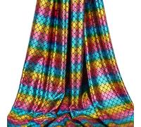 FINGERINSPIRE Mermaid Scales Iridescent Hologram No Stretch Fish Scale Fabric Rainbow Colors Sparkly Spandex Mermaid Printed Stretch Fabric for Clothes Sewing, DIY Craft